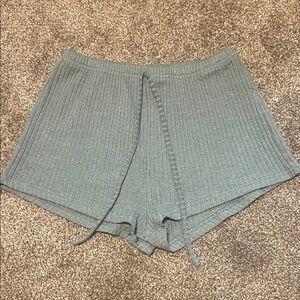 SHEIN Ribbed Drawstring Lounge Shorts — Sage Green